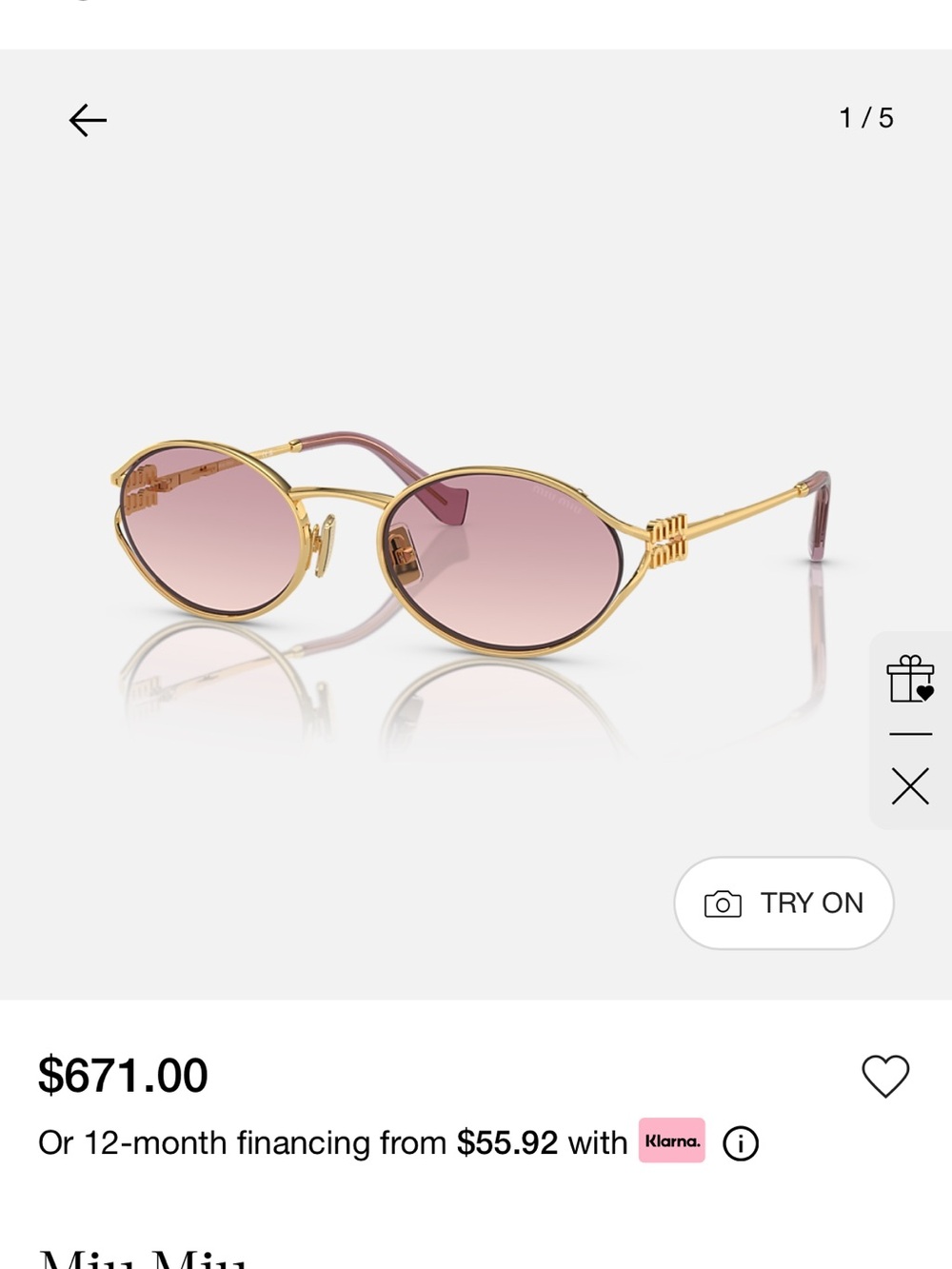 Miu Miu Gold Frame Sunglasses with Pink Gradient Lenses